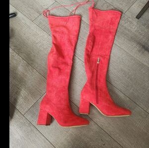JustFab Bold Red Over the Knee Boots